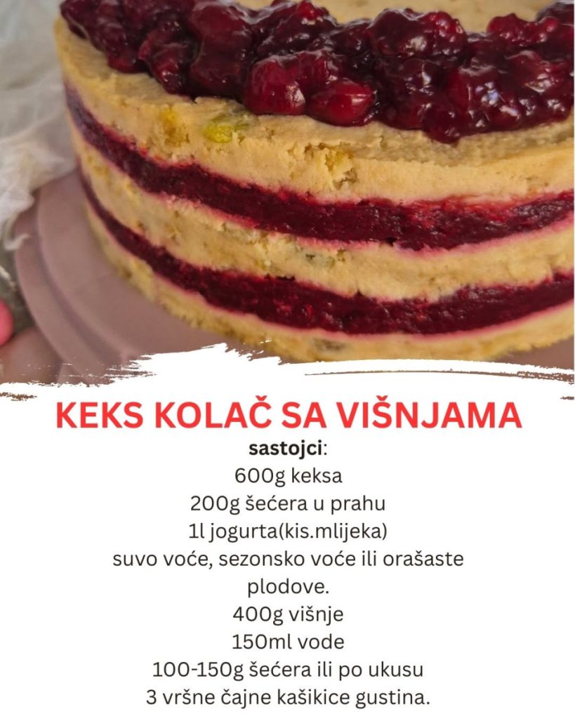 Preukusan i osvježavajući kolač od keksa i višnji – Pravi se za 10 minuta!